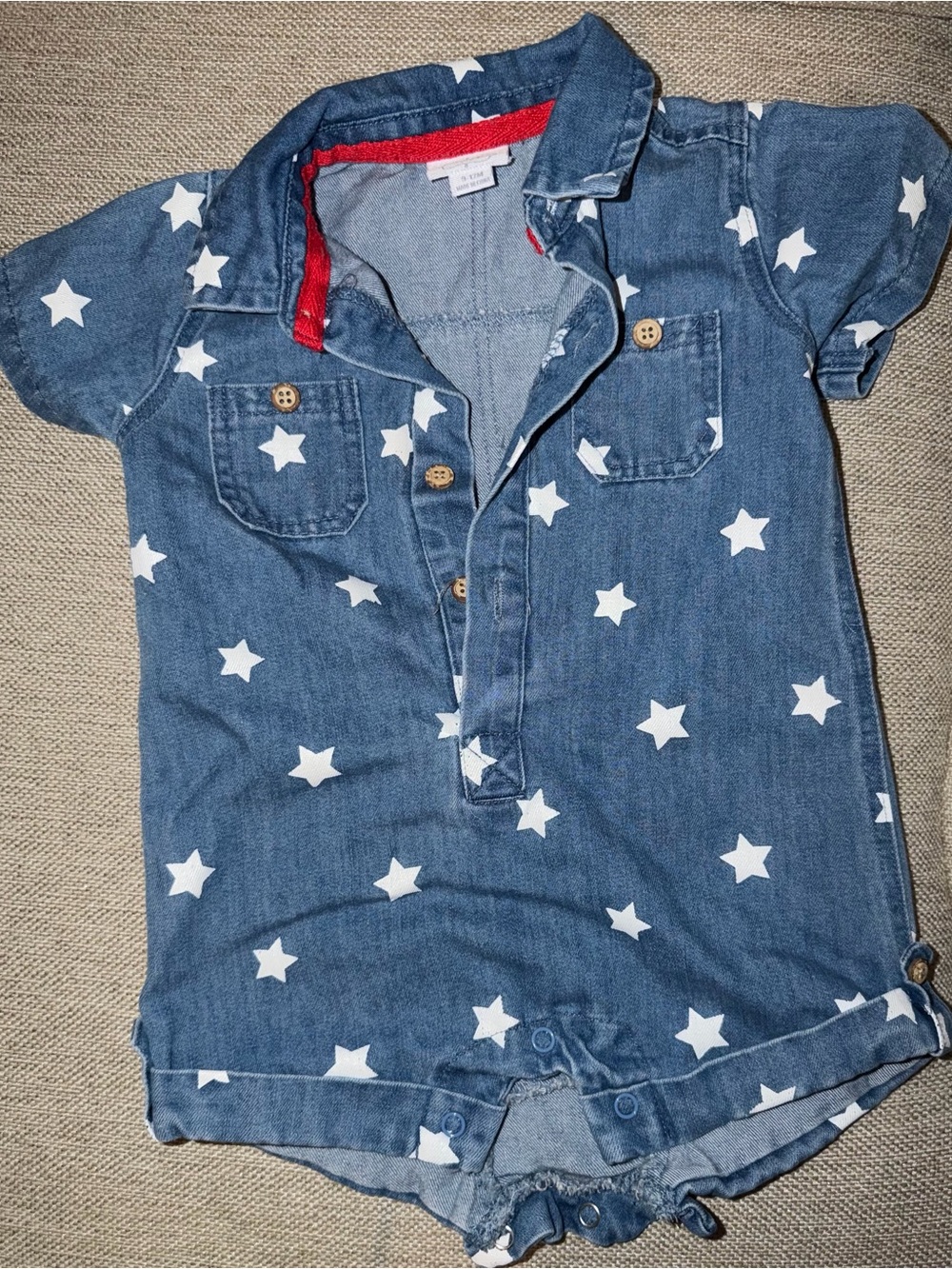 Blue Star-Print Denim Baby Bodysuit